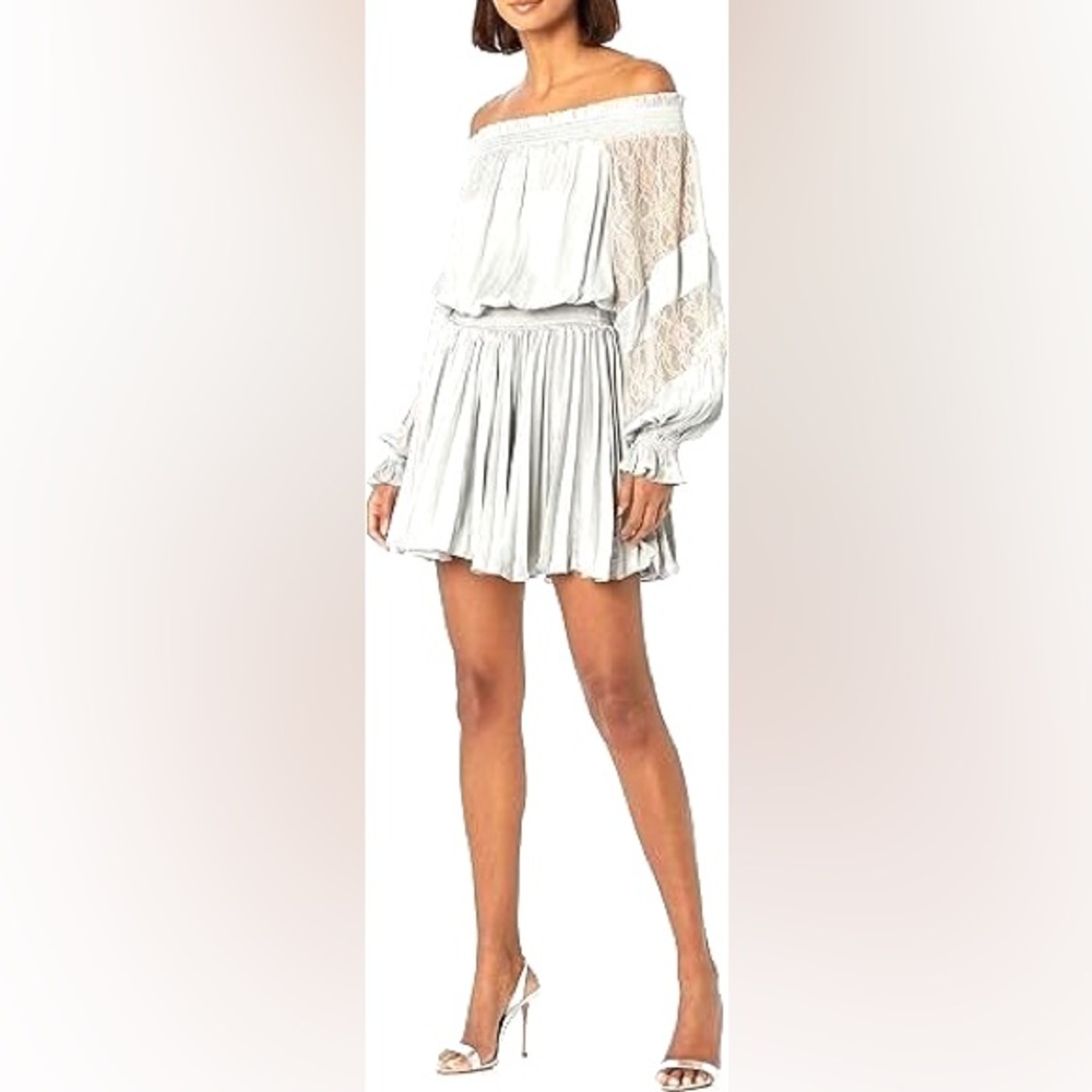 NWT Ramy Brook Ivory White Off-Shoulder Dress with Lace Sleeves